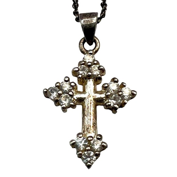 Vintage Danecraft 925 Sterling Silver Cross Necklace With Cubic Zirconia     A73 - Picture 7 of 12